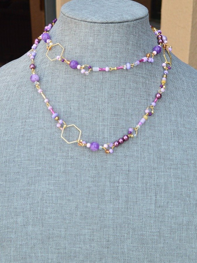 Malaysia Jade Gemstone and Gold Hexagon Fairy Beaded Layering Necklace Handmade Gift For Her product image (1)