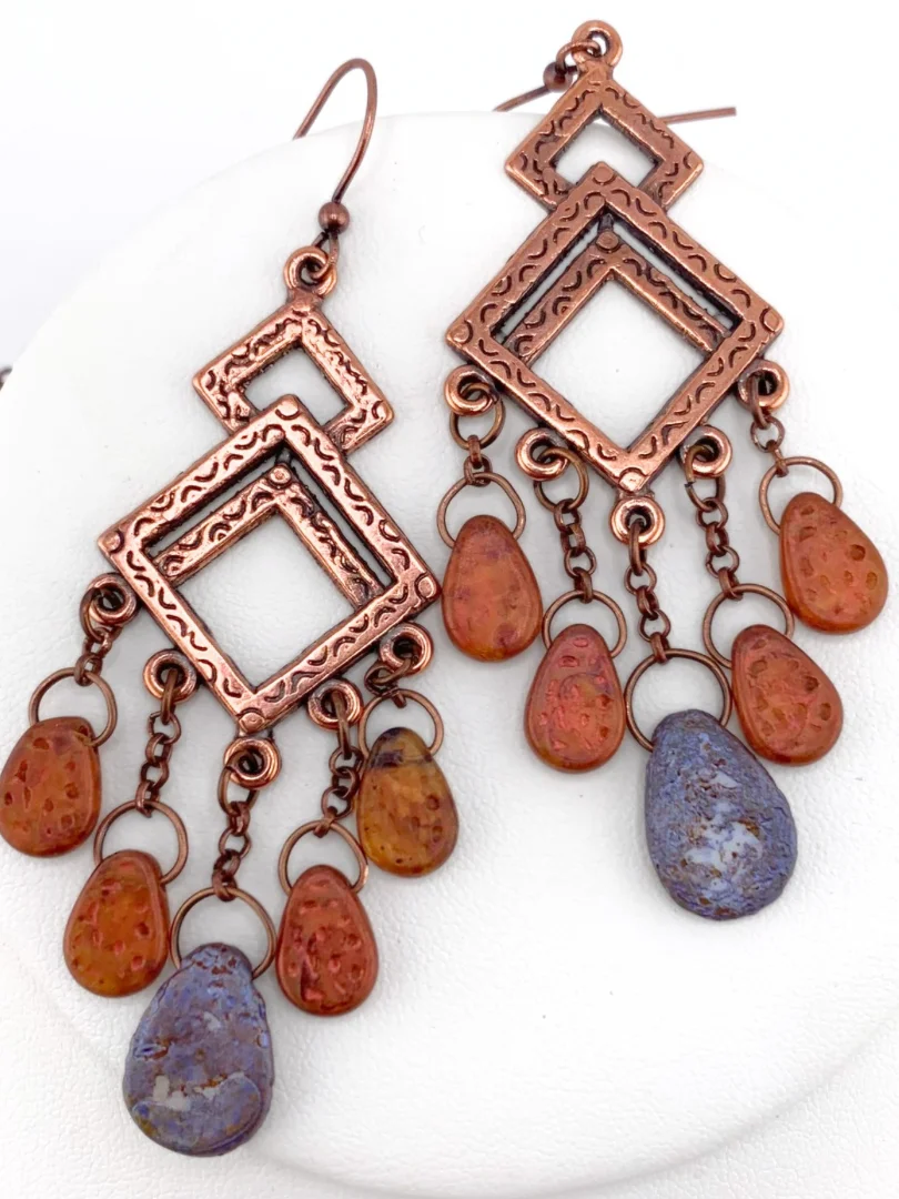 Blue and Copper Teardrop Collar Necklace and Chandelier Earrings Set product image (3)
