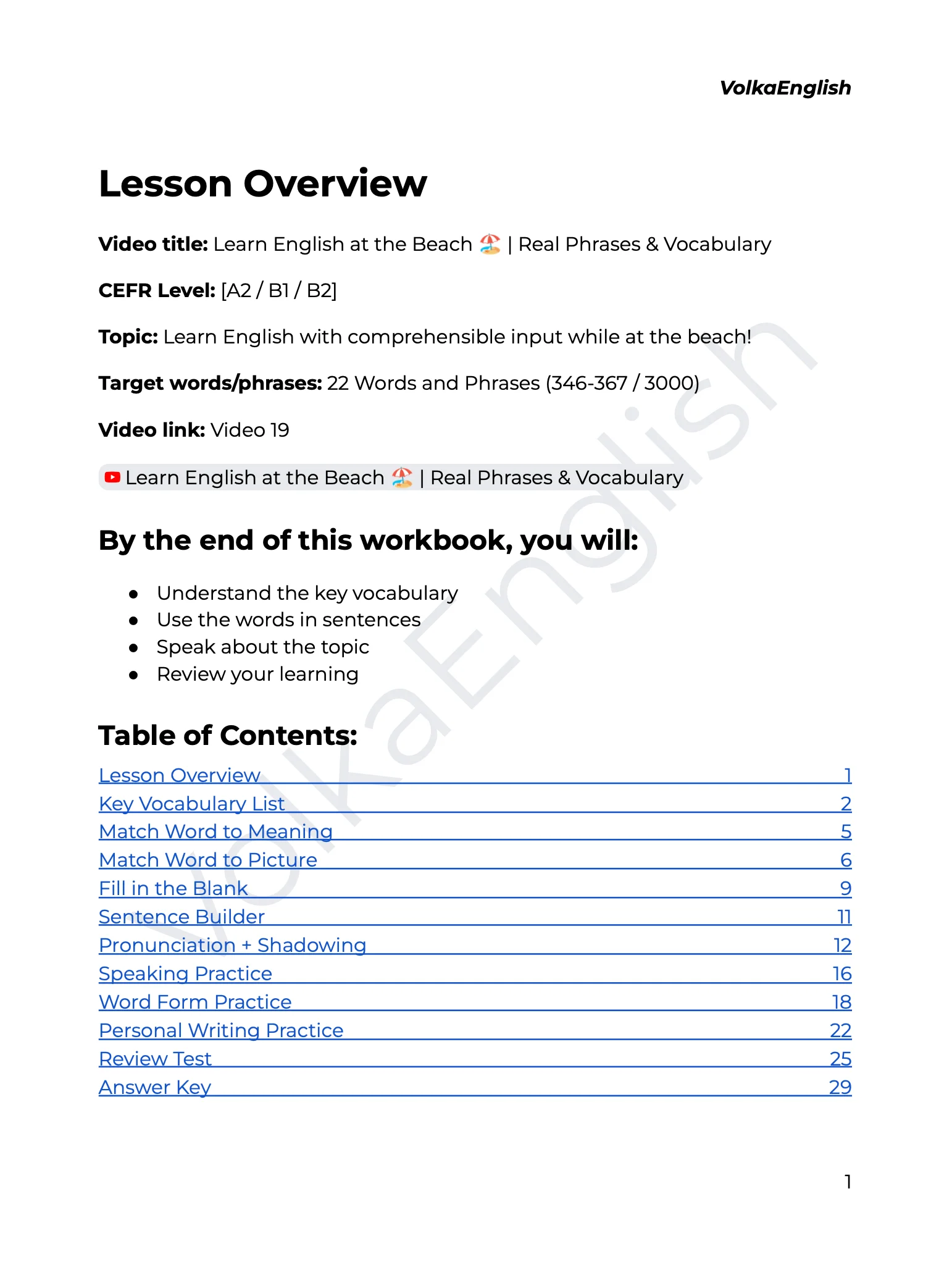 Learn English at the Beach 🏖️ | Real Phrases & Vocabulary - Video 19 Study Pack product image (2)