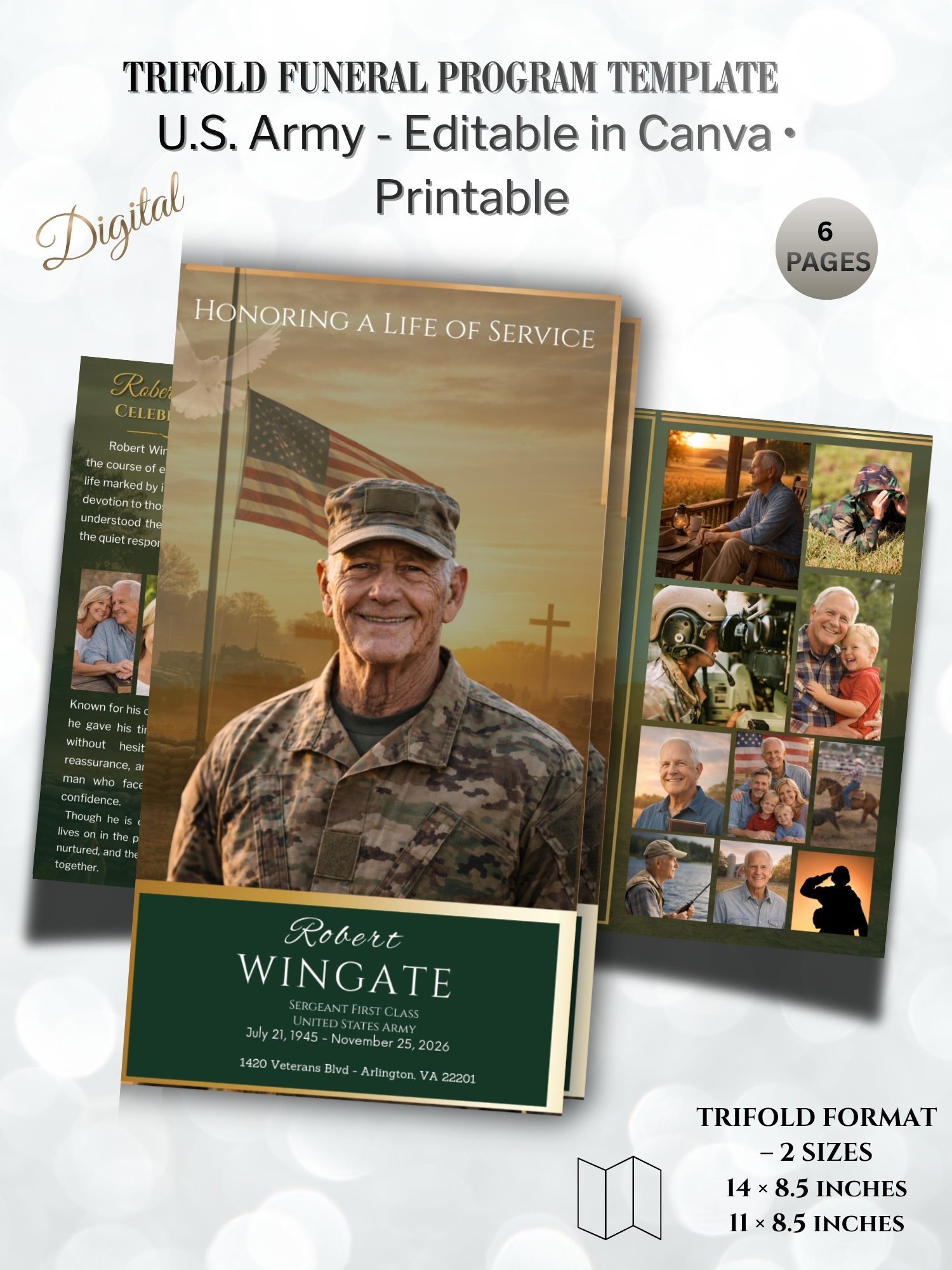 U.S. Army Honor & Service Funeral Program Template for Canva product image (1)