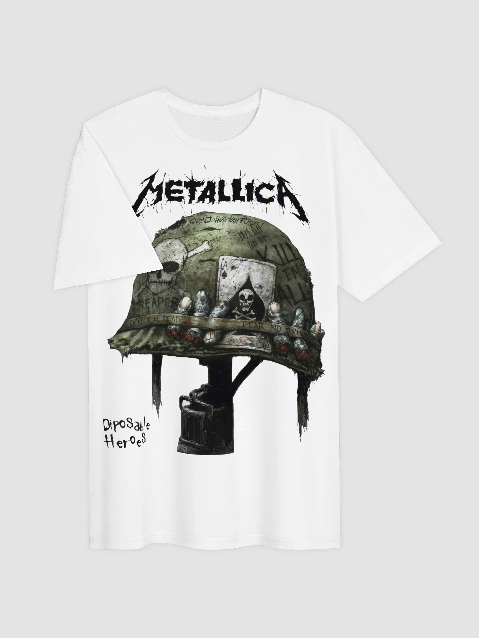 Metallica Disposable Heroes T-Shirt | Master of Puppets War Helmet Dark Art Graphic Tee | Cliff Burton Era Thrash Metal Collector Band Shirt product image (3)