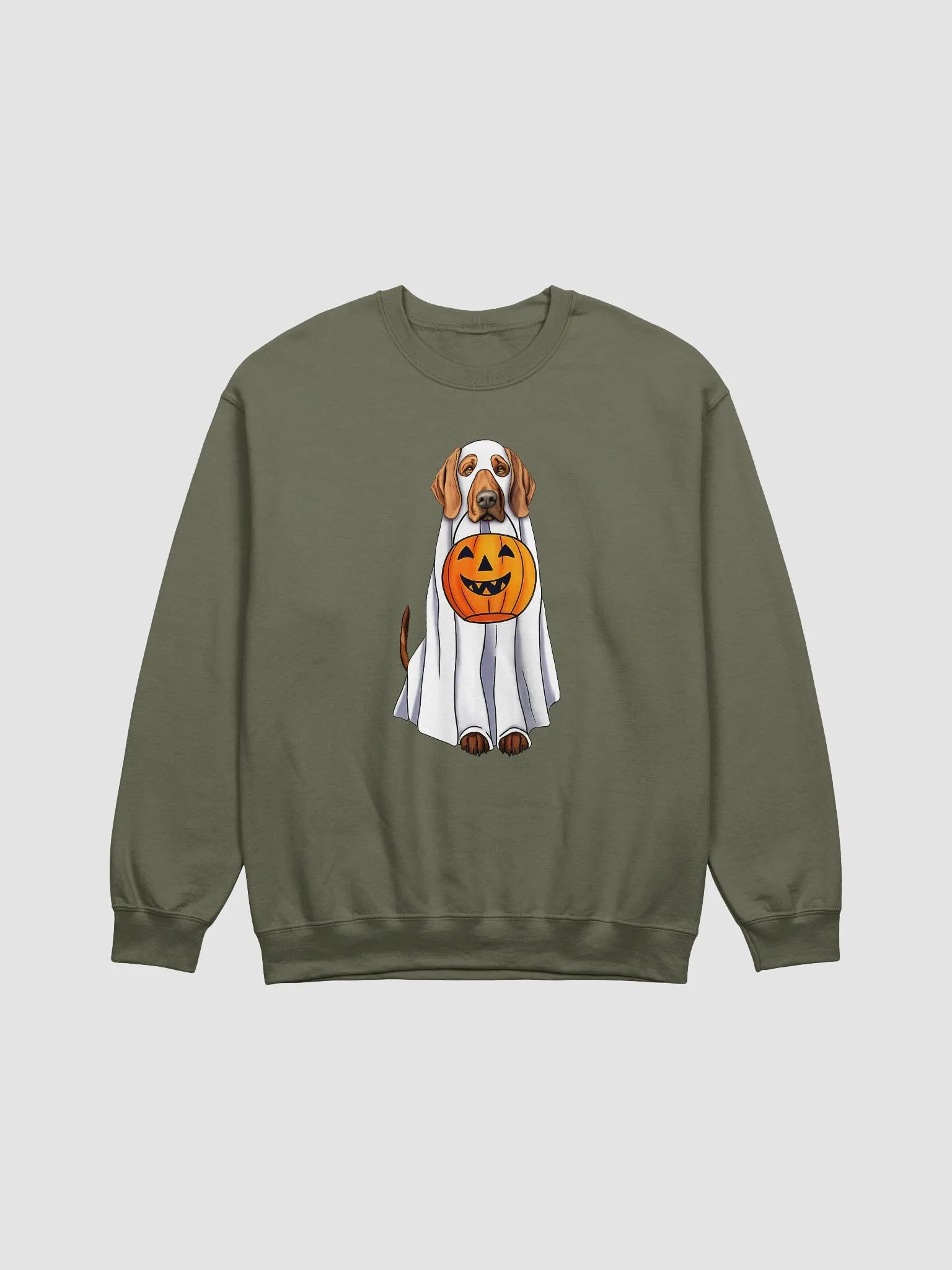 Redbone Coonhound Halloween Sweatshirt | Funny Fall and Halloween Coonhound Wearing Ghost Costume with Pumpkin Basket product image (1)