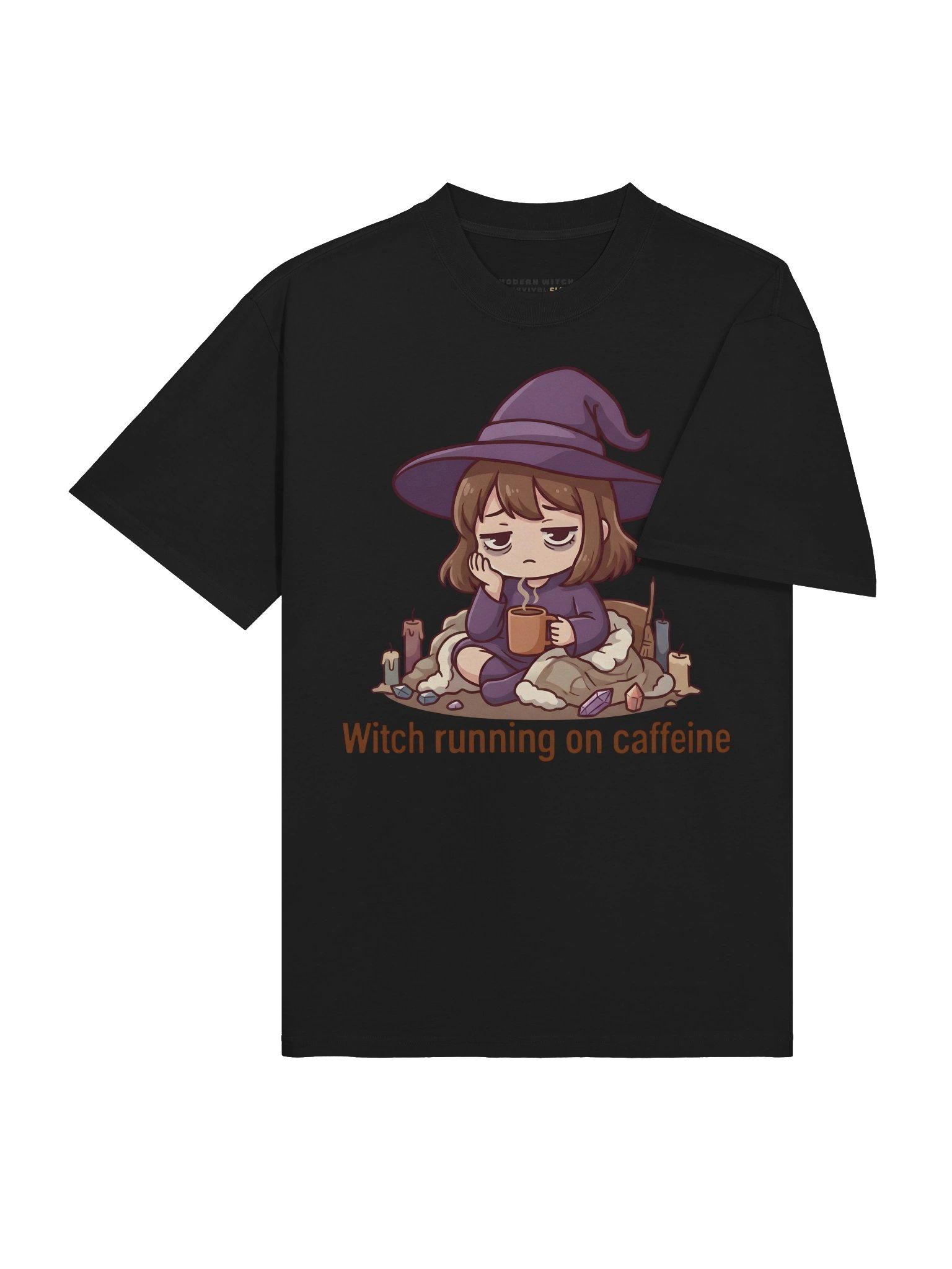 Witch Running on Caffeine Oversized T-Shirt – Cozy Witch Tee for Tired Girls & Slow Days product image (15)