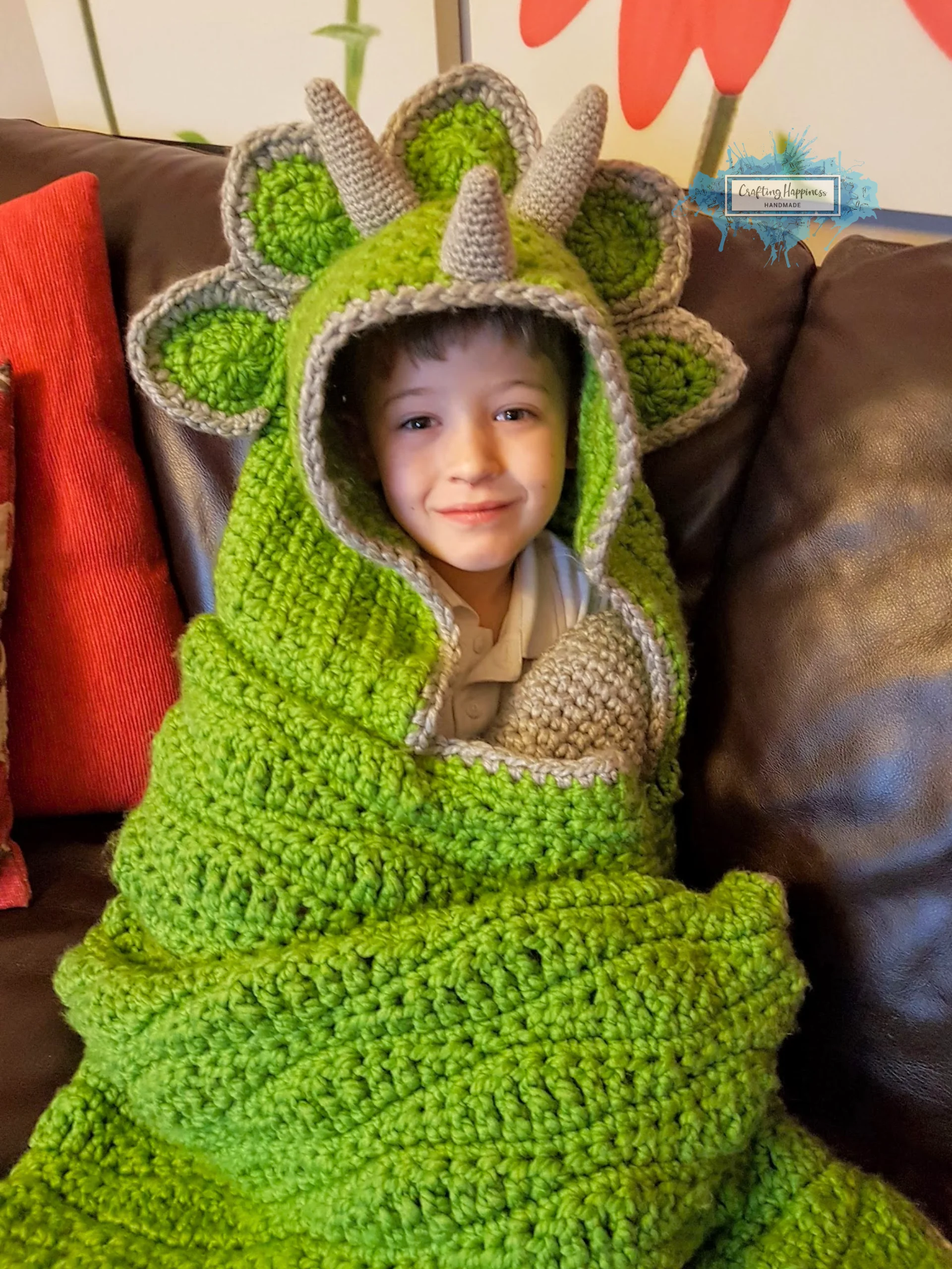 Hooded Dinosaur Blanket Crochet Pattern, Triceratops or Stegosaurus (PDF Pattern) product image (4)