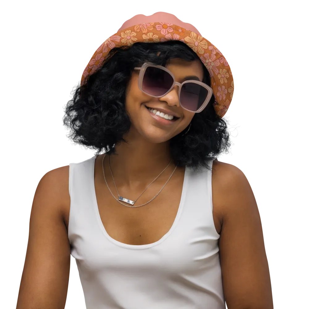 Retro Flowers Coral Reversible Bucket Hat product image (2)