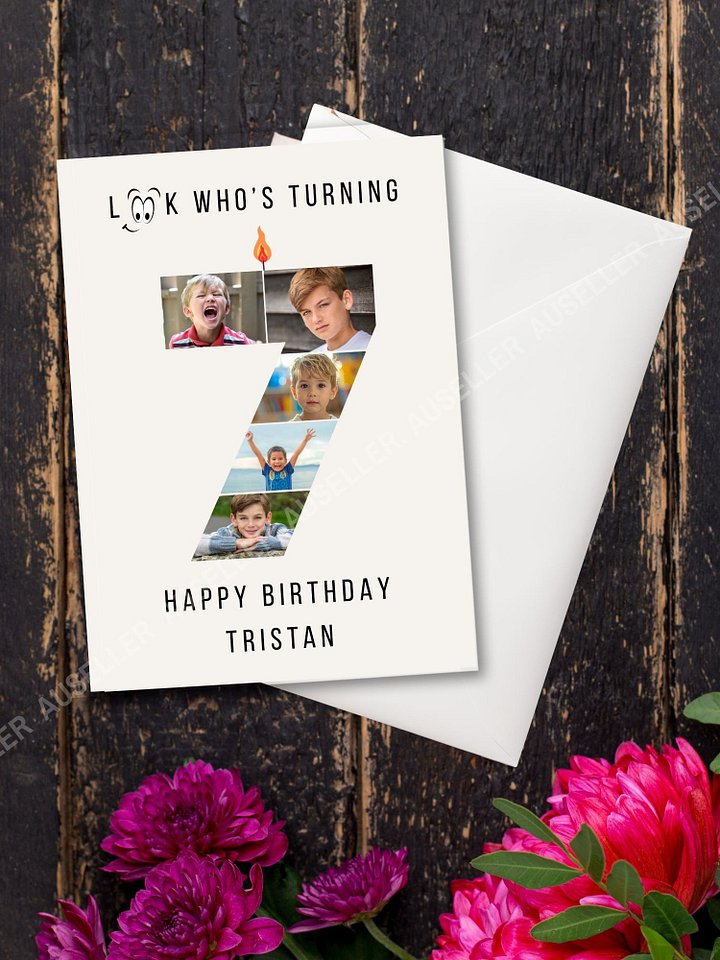 7th Birthday Number Photo Card Canva Template product image (2)