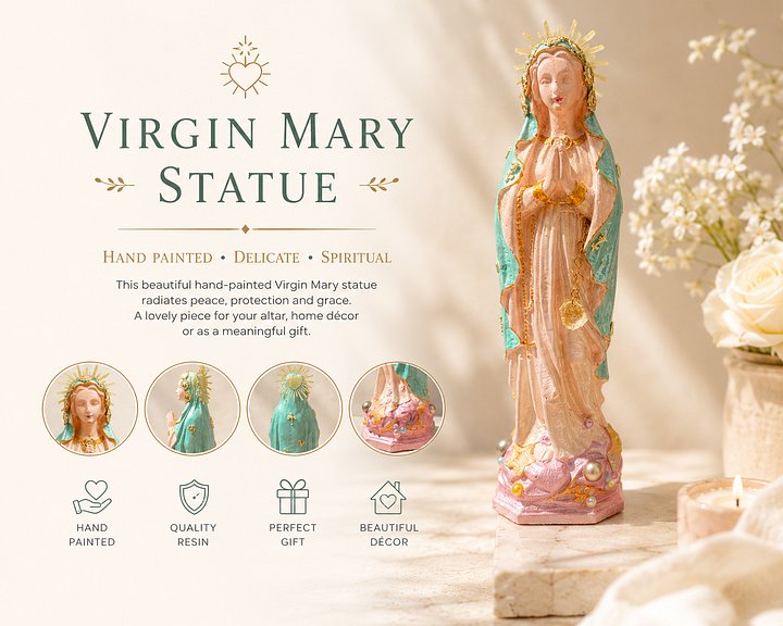 Handmade Virgin Mary Statue | Stella Maris Seashell Decor, French Riviera Artisan Figurine product image (2)