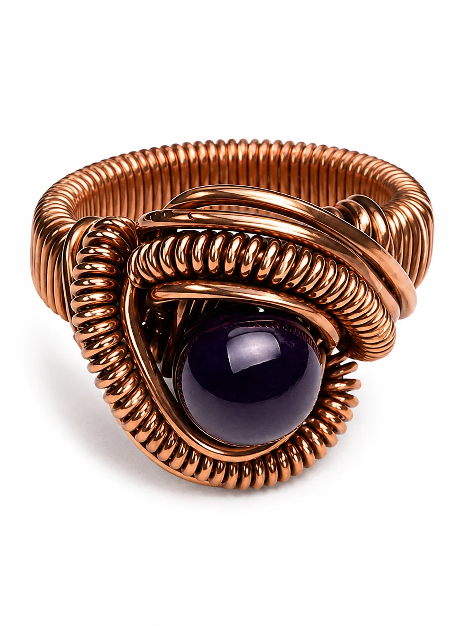 Handcrafted Copper Amethyst Crystal Ring product image (1)