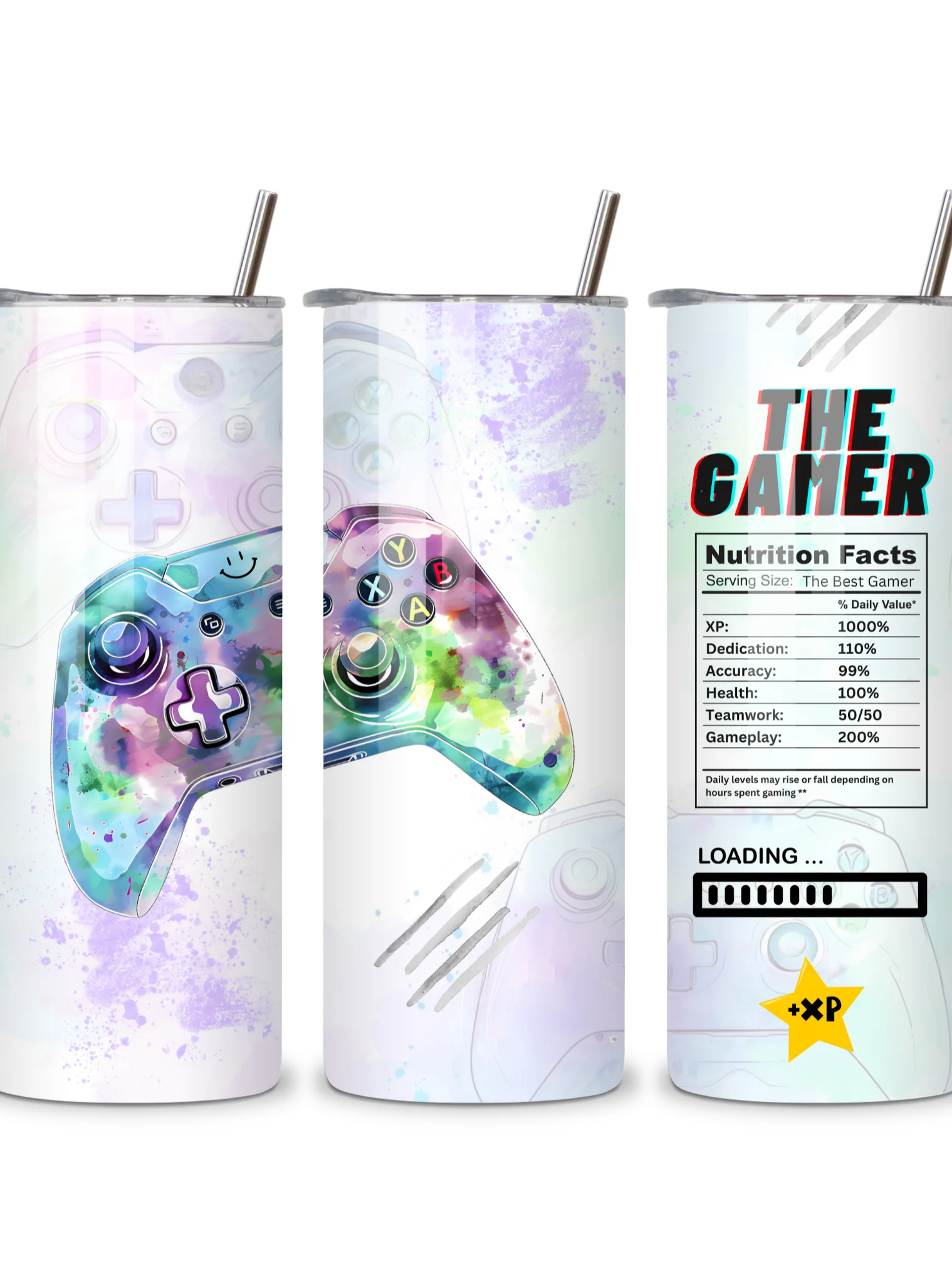 The Gamer 20oz Skinny Tumbler with Metal Straw – Fun Gaming Controller Design – Double-Walled Insulated Stainless Steel Tumbler for Hot & Cold Drinks, Gift for Gamers product image (4)