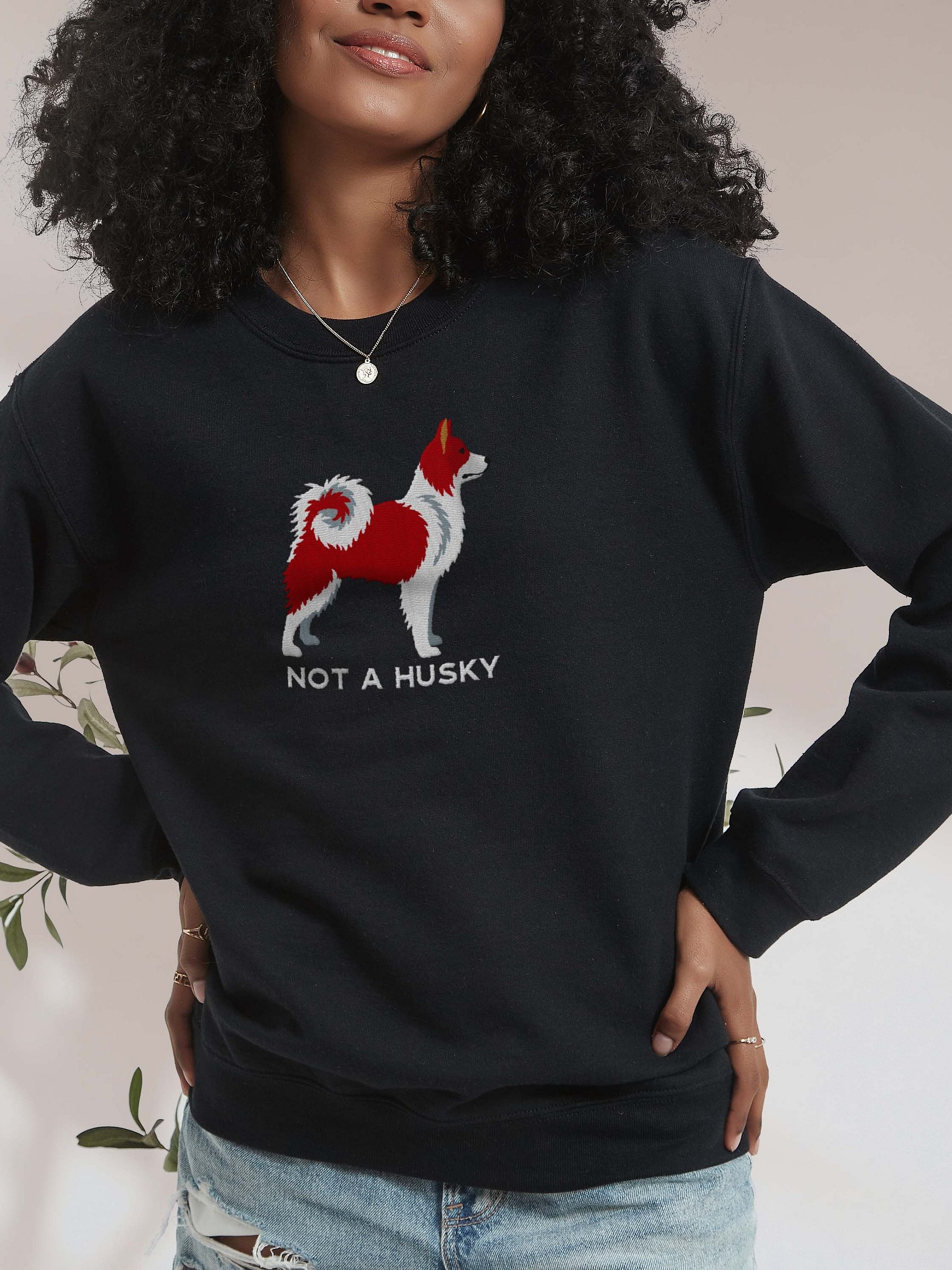 Not a Husky Sweatshirt (Embroidered) of a Yakutian Laika(Red & White) product image (1)