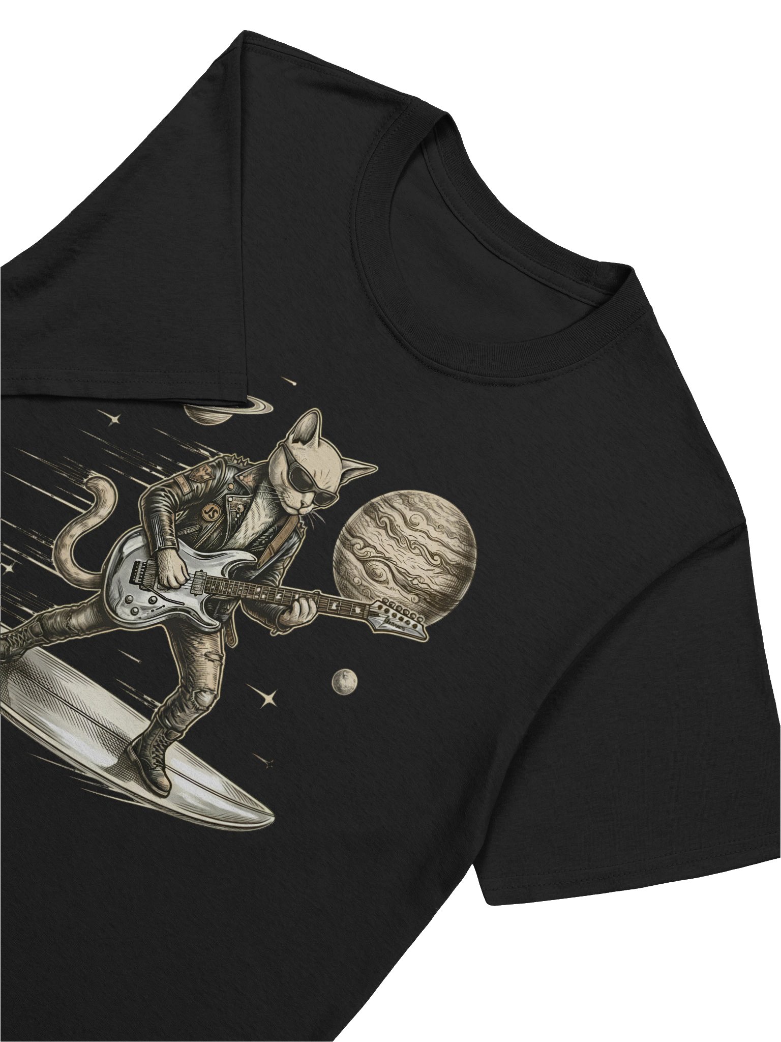 Surfing With the Alien Cat Guitar T-shirt product image (5)