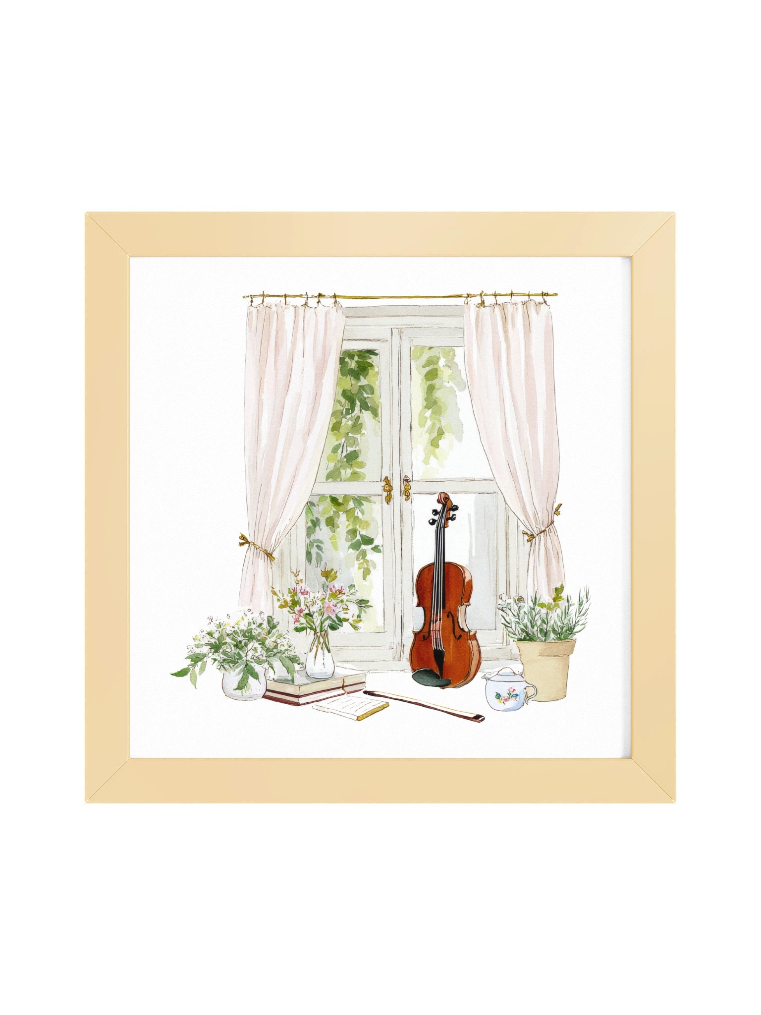 Gentle Prelude — The Violin & Tea Window Framed Art Print (10x10") product image (5)