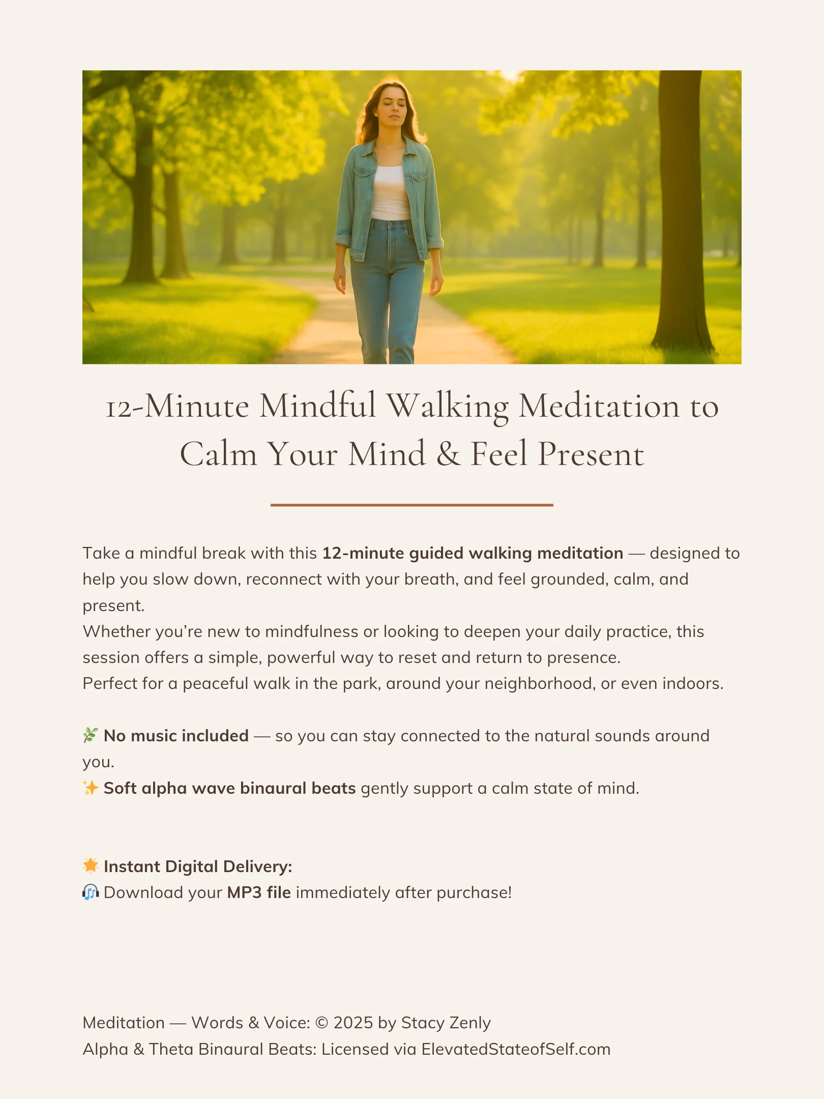 12-Minute Mindful Walking Meditation to Calm Your Mind & Feel Present | MP3 Audio Download product image (2)