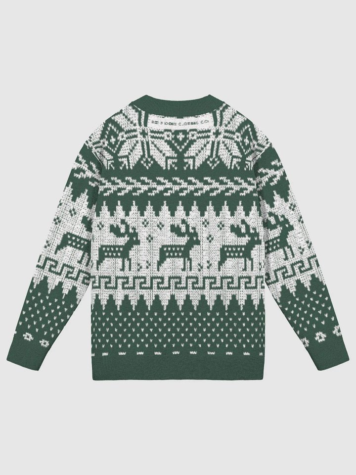 Winter Snow & Deer Pine and White Blue V-Neck Knit Sweater product image (10)