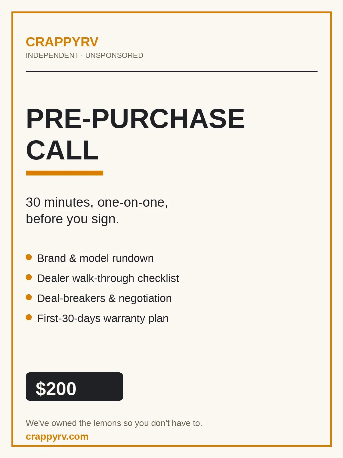 CrappyRV Pre-Purchase Call product image (1)