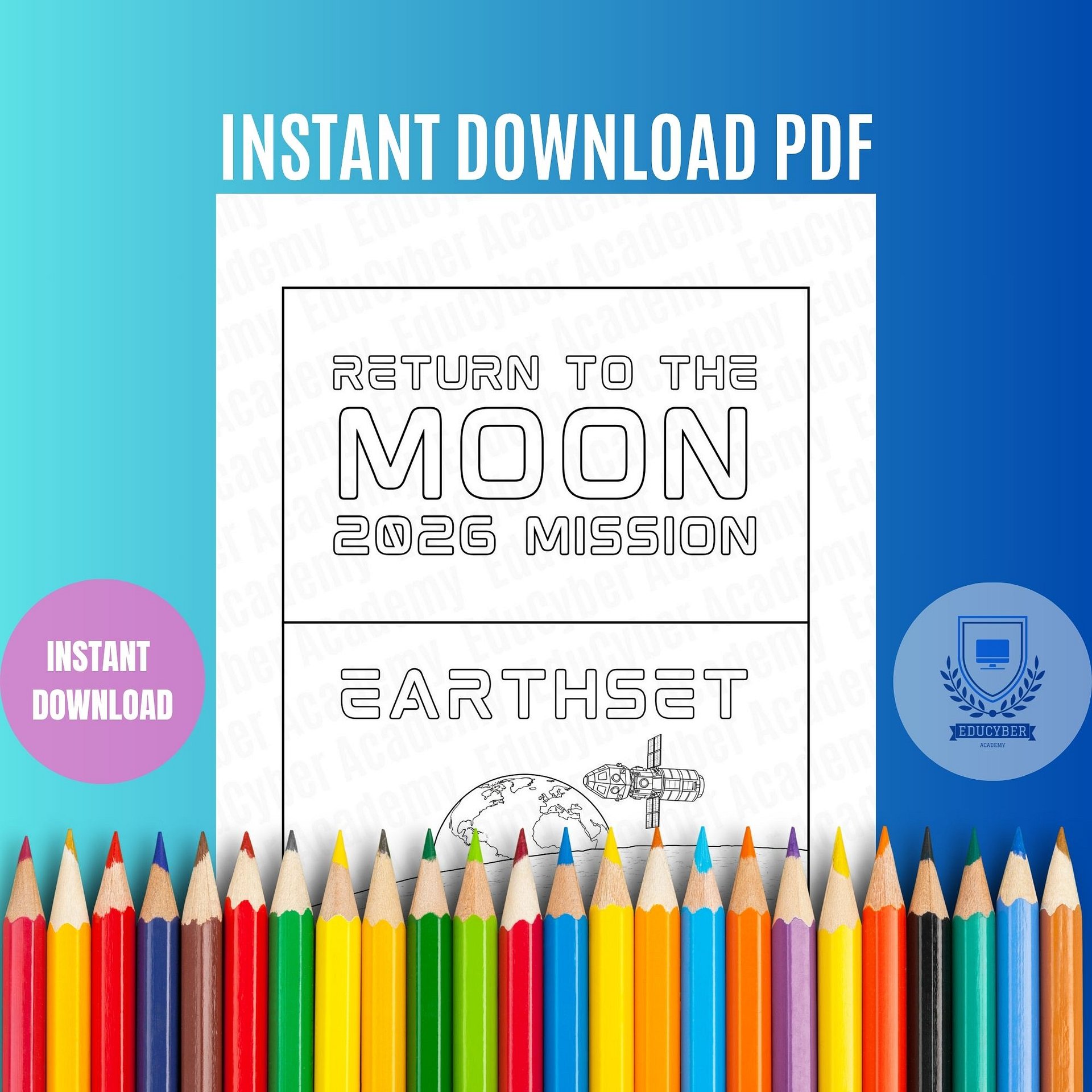 Free Moon Mission Coloring Page, Gift and Keepsake Idea, Printable PDF product image (2)