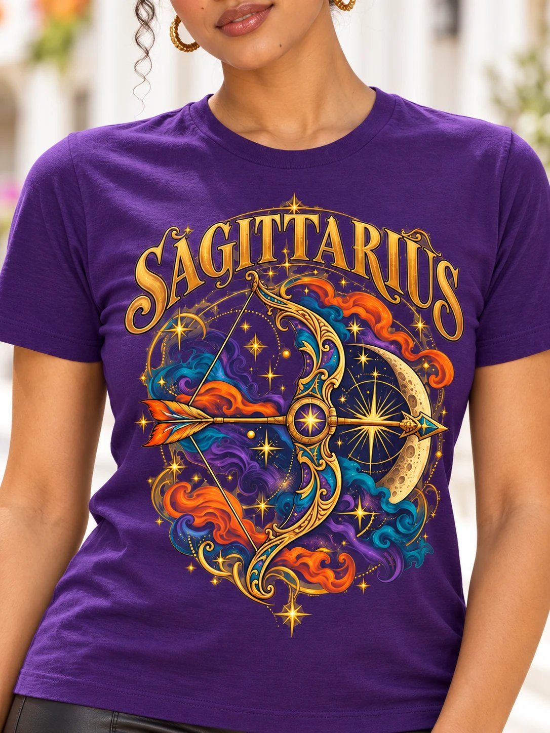 Sagittarius Zodiac T-Shirt With Celestial Bow and Arrow product image (1)