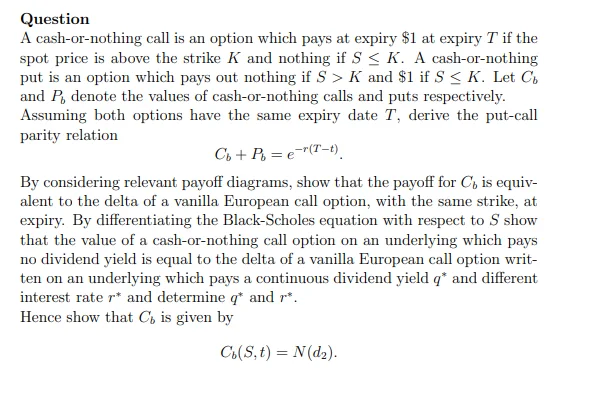TD - Cash-or-nothing puts and calls, payoff diagrams and the Black-Scholes equation-Solution product image (1)
