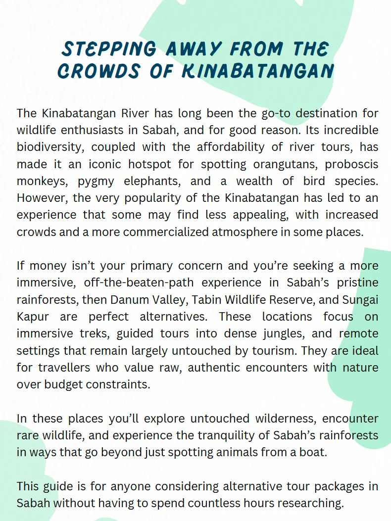 A Guide to Discovering Wildlife Beyond the Boats of Kinabatangan: Danum Valley, Tabin Wildlife Reserve, and Sungai Kapur product image (2)