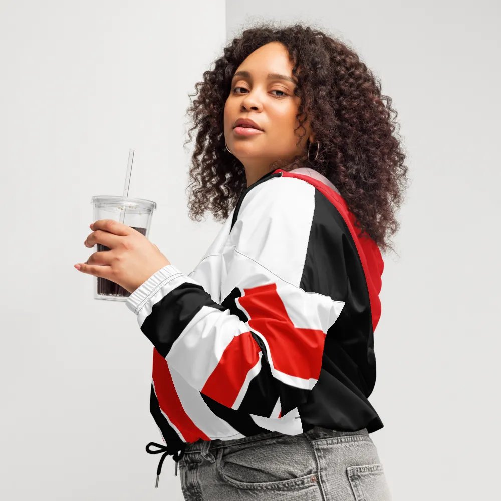 Red, Black & White Chevron Women’s Cropped Windbreaker product image (4)