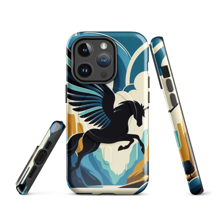 MagSafe® Tough Case for iPhone® | Mystic Charm: AI-Designed Black Unicorn Cartoon with Wings product image (3)