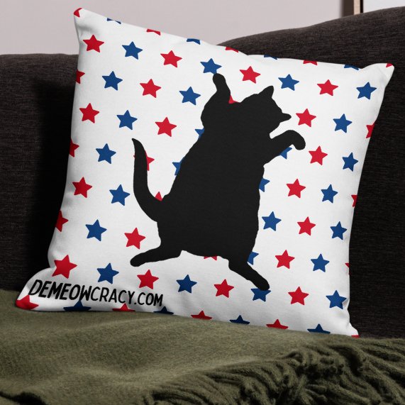 Dancing DeMeowcracy Kitties Reversible Pillow Cover - Red, White and Blue Stars product image (6)