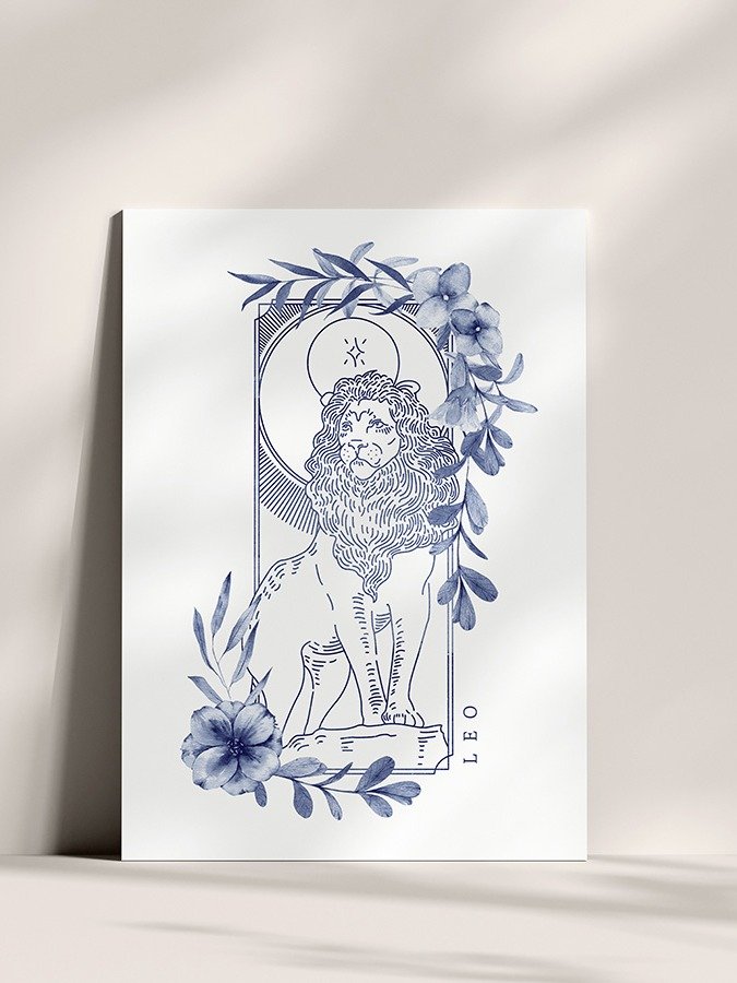 Leo Blue Line Art Zodiac Print product image (2)