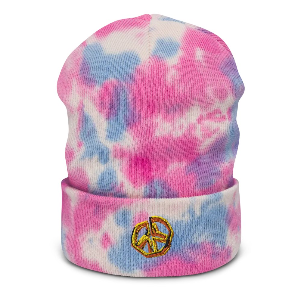Pixeled Peace Embroidered Beenie (tie dye) product image (1)