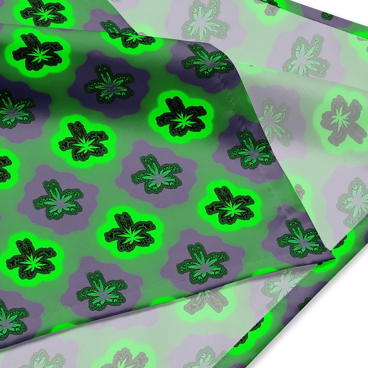 Neon Green Purple Pot Leaf Pattern Bandana, Cannabis 420 Flower Art Accessory product image (2)