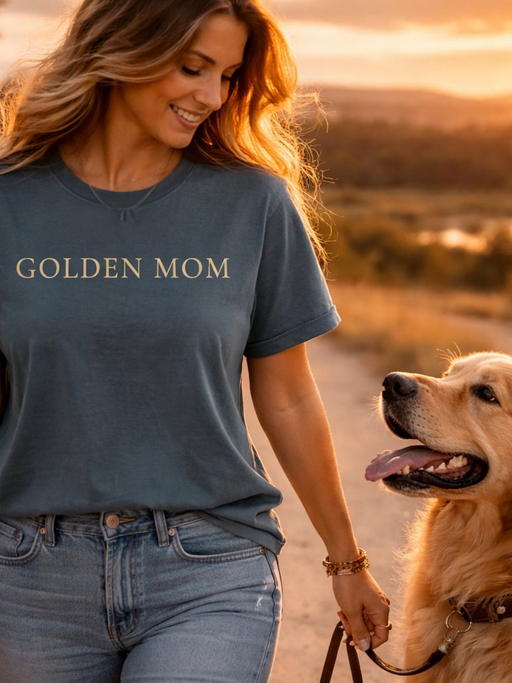Golden Mom Embroidery Style T-Shirt – Comfort Colors 1717 Minimal Golden Retriever Tee product image (1)