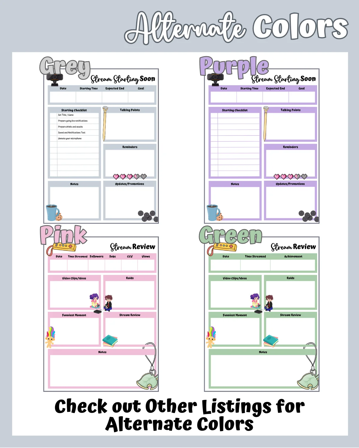 My Daily Stream Planner - Grey Edition | Digital Stream Starting Soon & Review Pages product image (5)