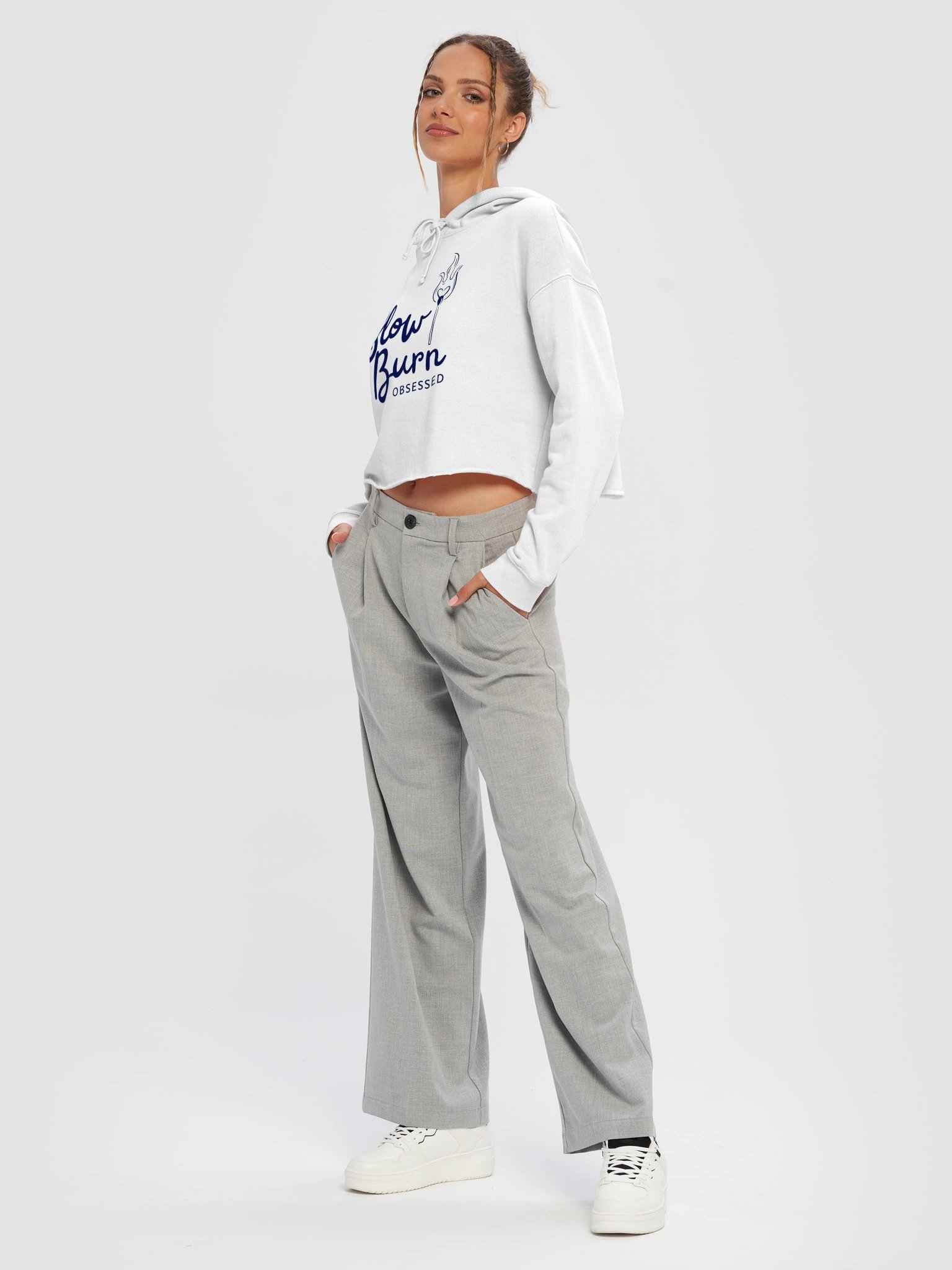 Slow Burn Obsessed | Navy Crop Hoodie product image (31)