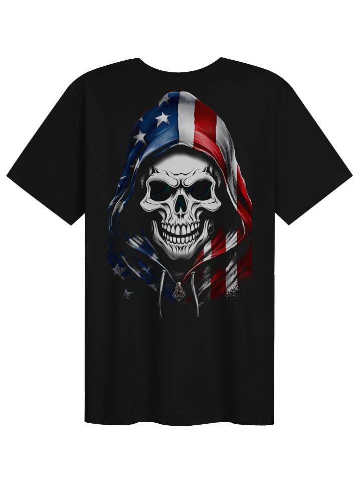 Patriotic Skull Hood - On The Back Tee product image (1)