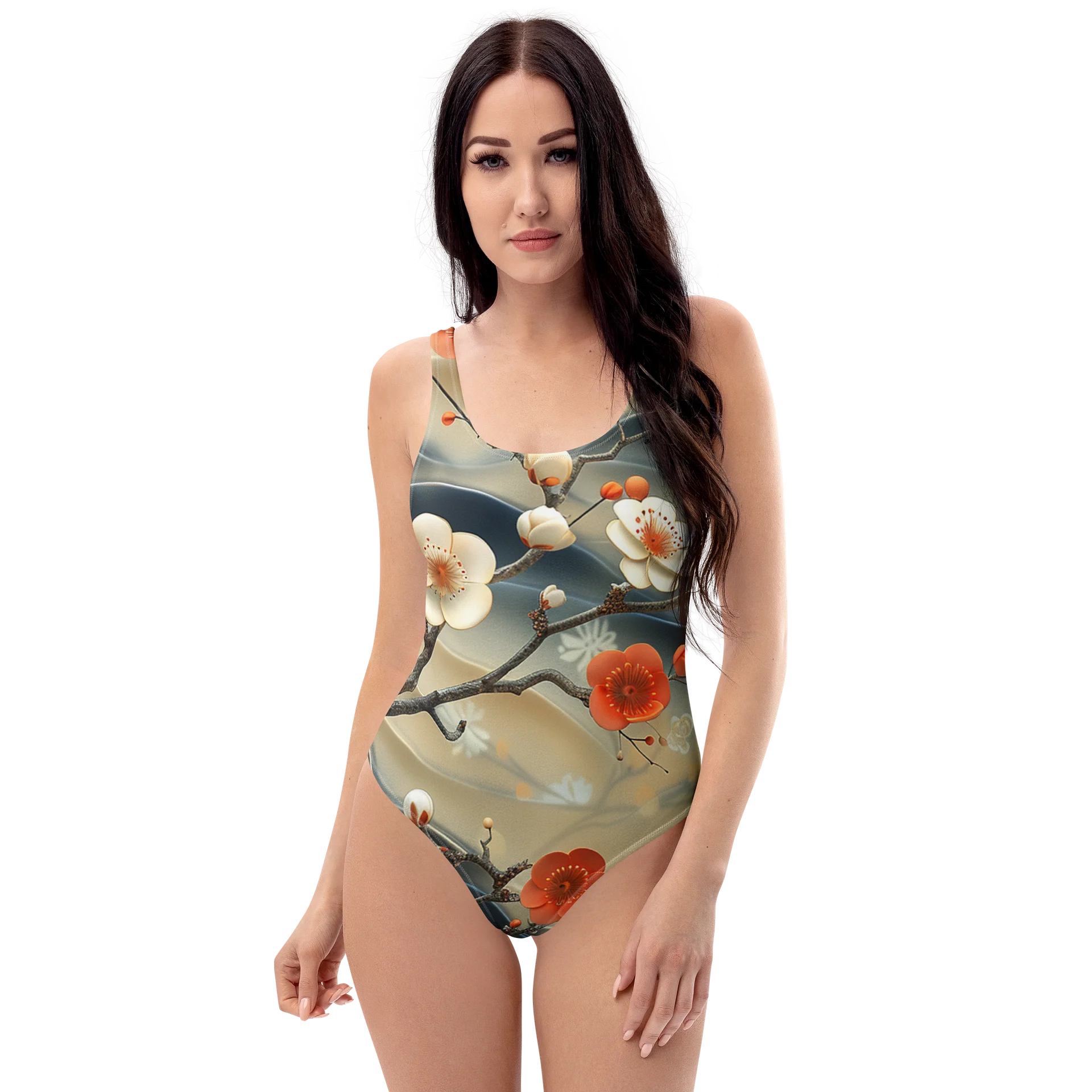 Japanese Blossom Garden One-Piece Swimsuit - Cheeky Low-Scoop Swimwear product image (1)