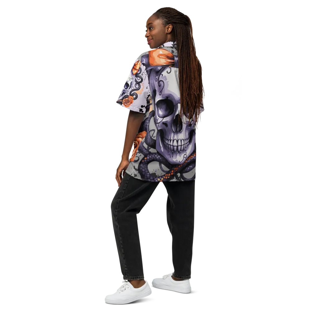 Coquette Style Autumn Skull & Snake Button-Up Shirt product image (10)