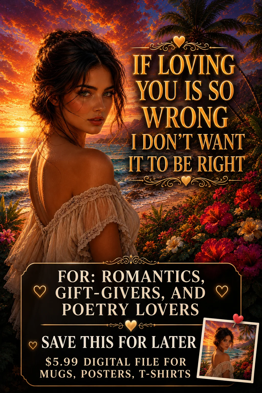 If Loving You Is So Wrong Romantic Beach Quote Digital File for Mugs Tshirts Posters 8K PNG product image (1)