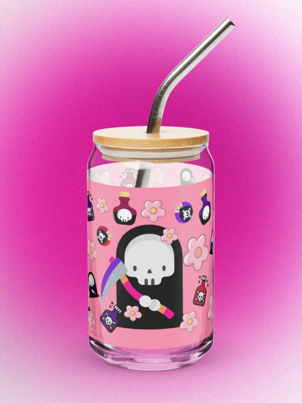 Pink Grim Reaper Glass Tumbler product image (1)