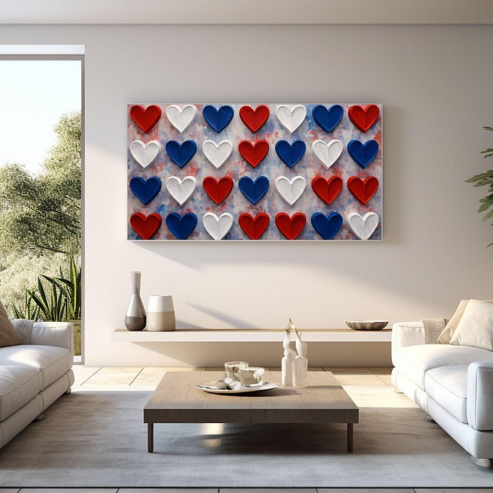 Patriotic Hearts Frame TV Art Large Heart Design, Red White & Blue Oil Painting Digital Download product image (2)