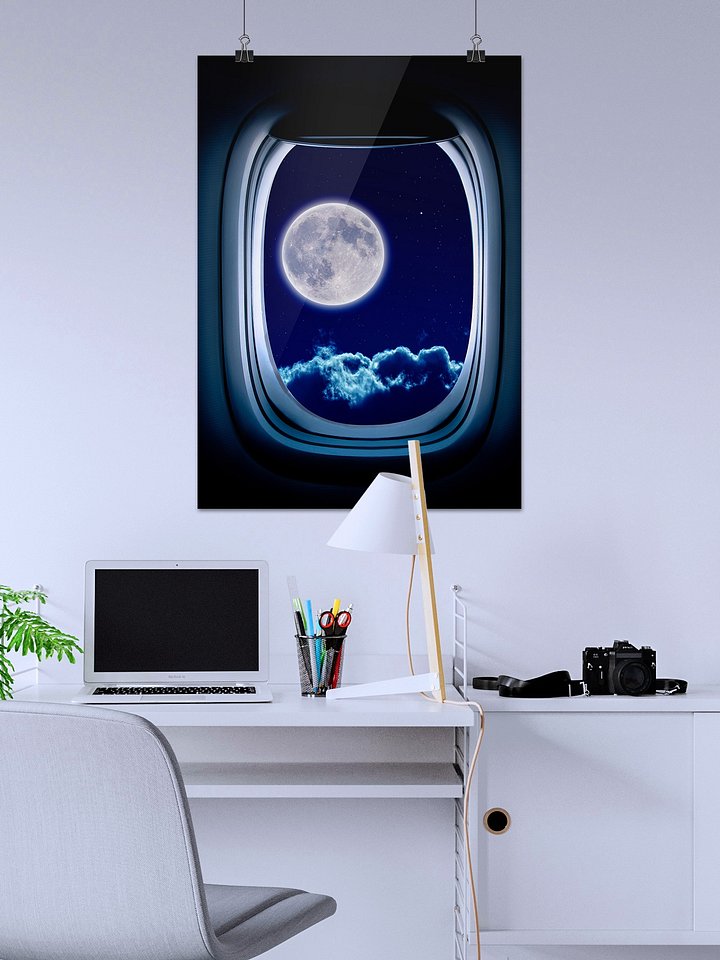 Airplane porthole/window and Moon — Photo paper glossy poster. Space poster, space print, travel gift product image (2)