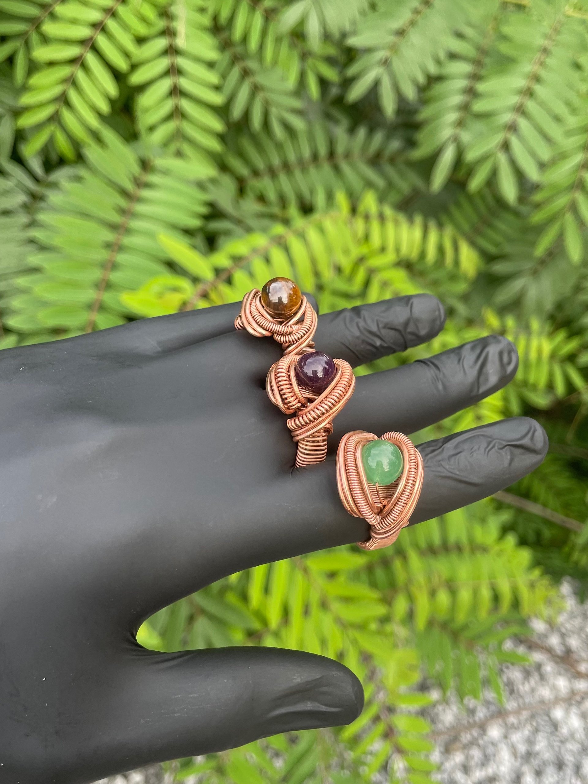 Handcrafted Copper Crystal Rings — Tiger Eye, Green Aventurine & Amethyst. product image (2)