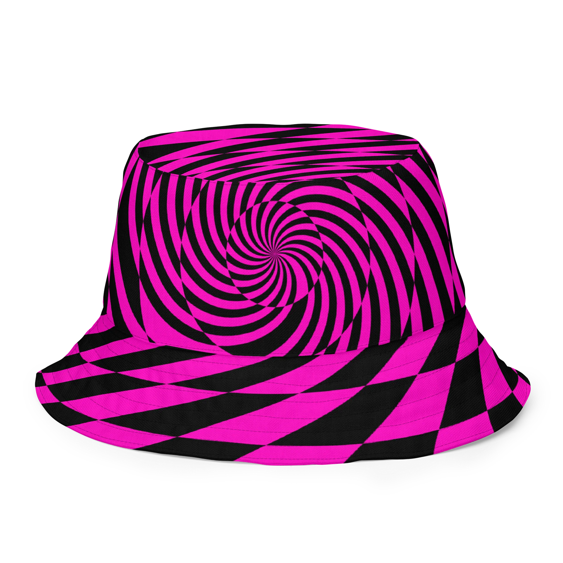 Trippy Raver Reversible Bucket Hat, Psychedelic Spirals EDM Accessory, Techno Dance Party Ravewear, Neon Green Pink Black Festival Fashion product image (7)