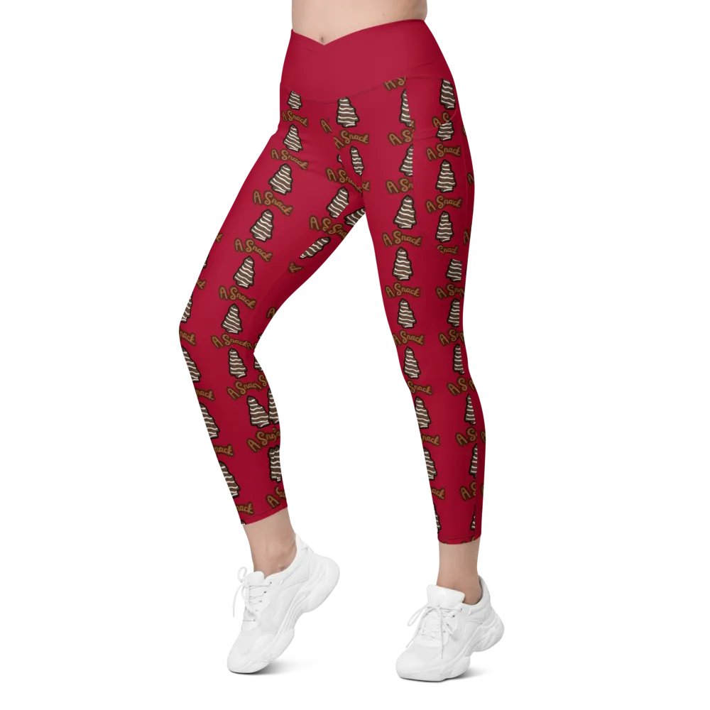 Chocolate Holiday Snack Cake All-Over Print Red Crossover Leggings with Pockets product image (12)