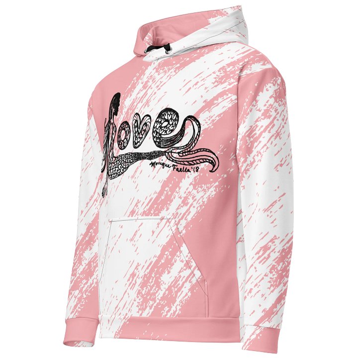 Mermaid Love | Black on Pink & White Brushstroke | Comfy All-Over Print Unisex Hooded Sweatshirt | Ocean-Inspired | Monique Faella Designs™ product image (2)
