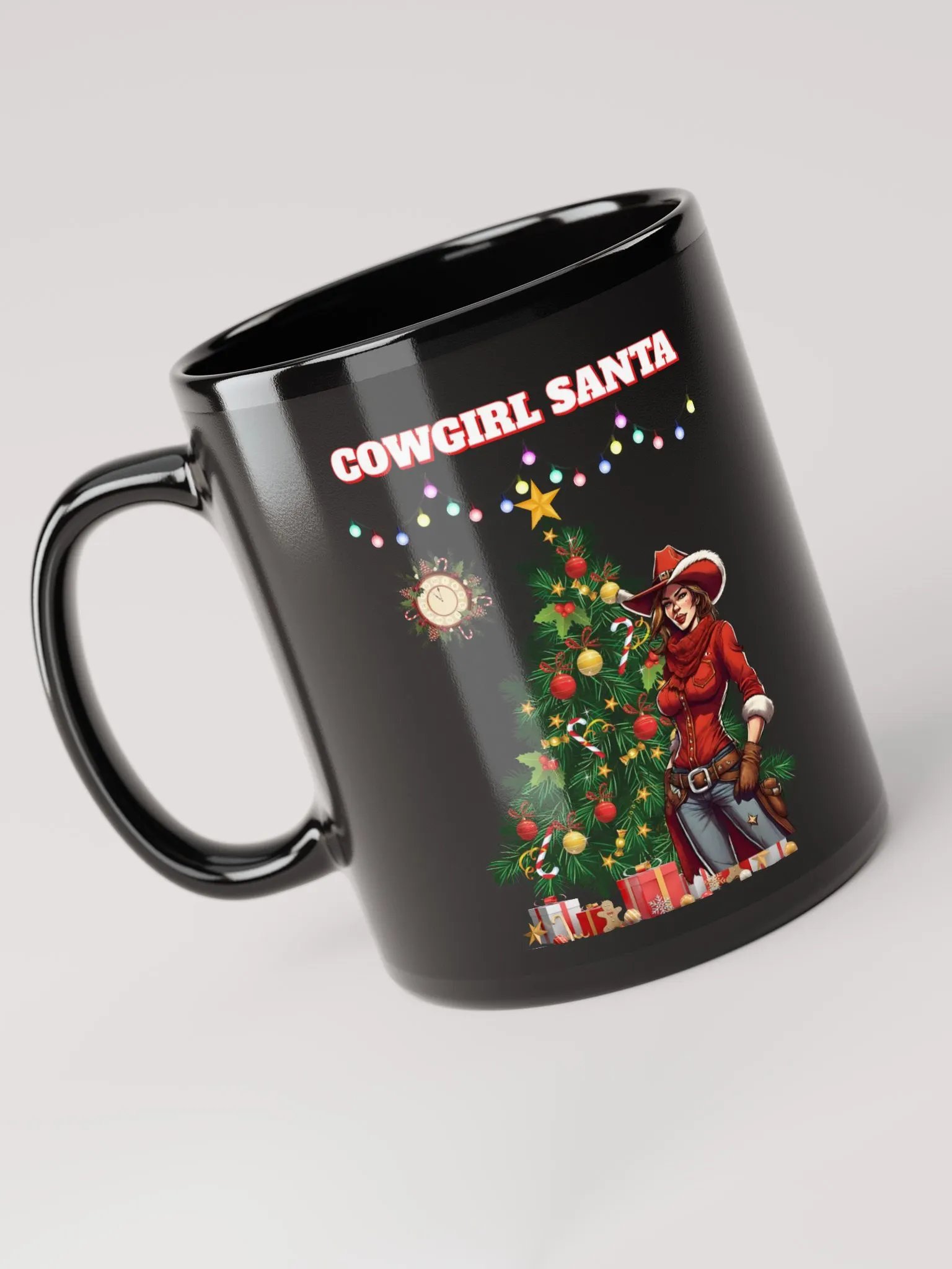 Cowgirl Santa - Christmas Black Mug product image (3)