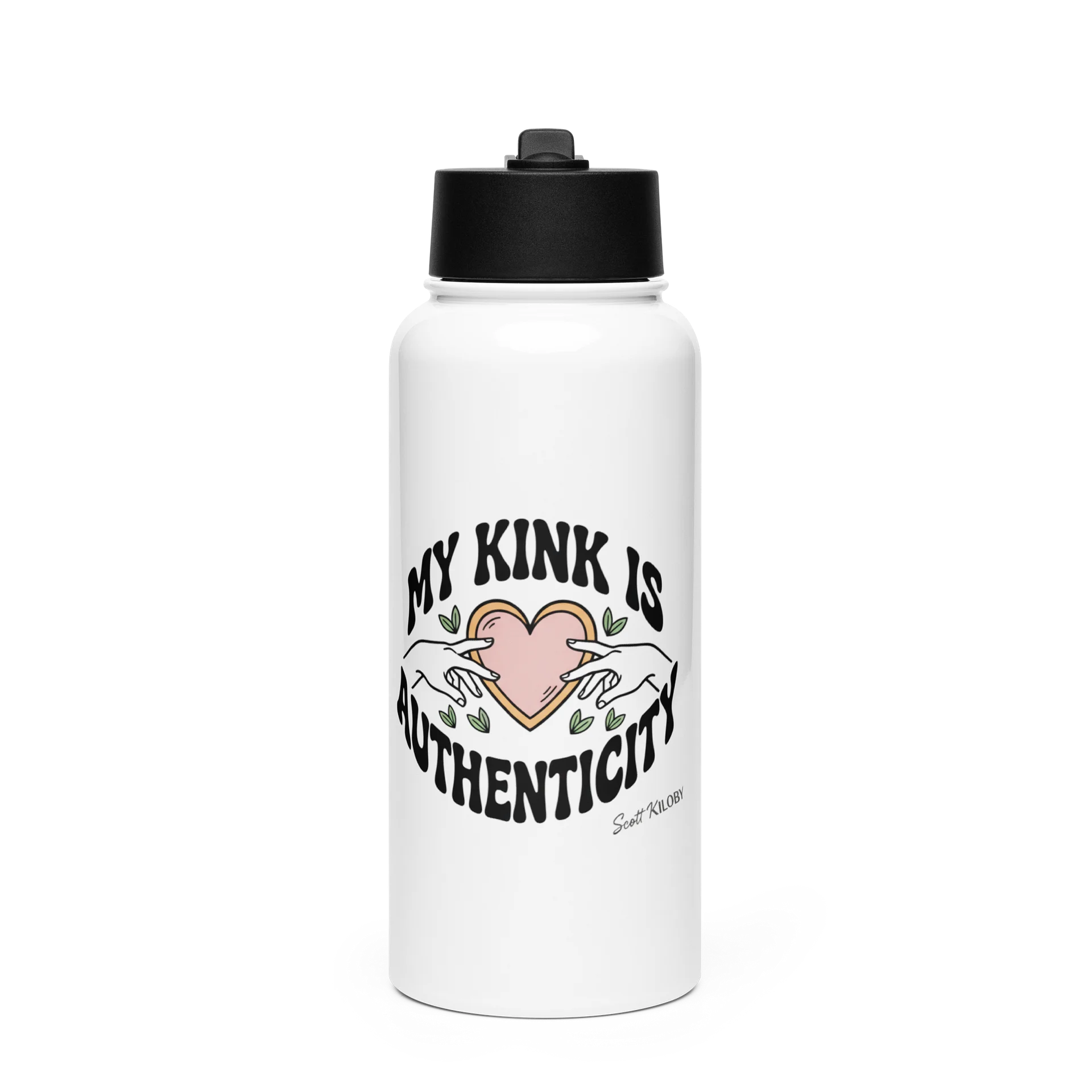 “My Kink Is Authenticity” White Stainless Steel Water Bottle with Straw Lid product image (1)