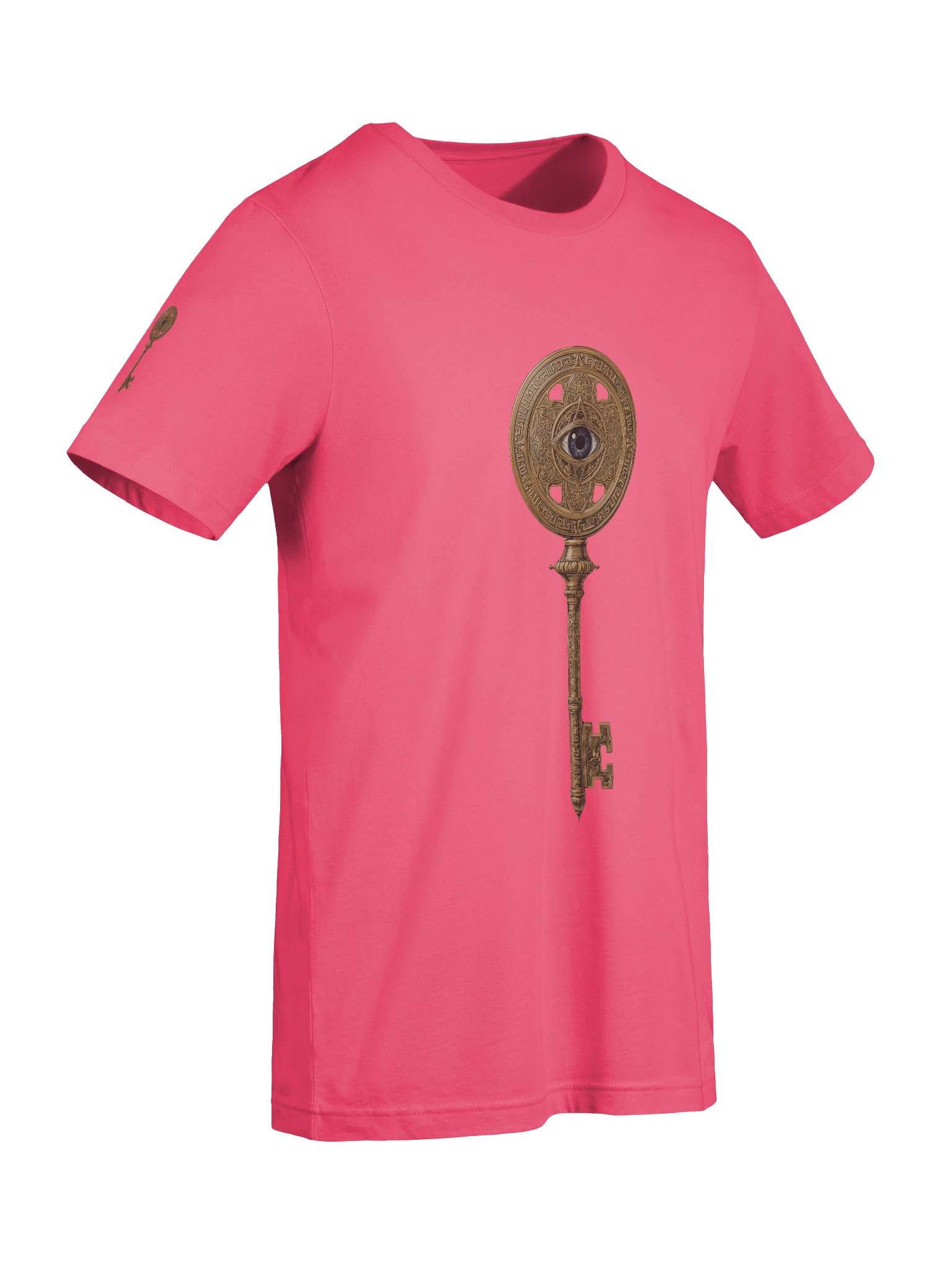 The Gatekeeper’s Key Classic T-Shirt – Front & Right Shoulder Print | Charity Pink | Bella+Canvas 3001 product image (9)