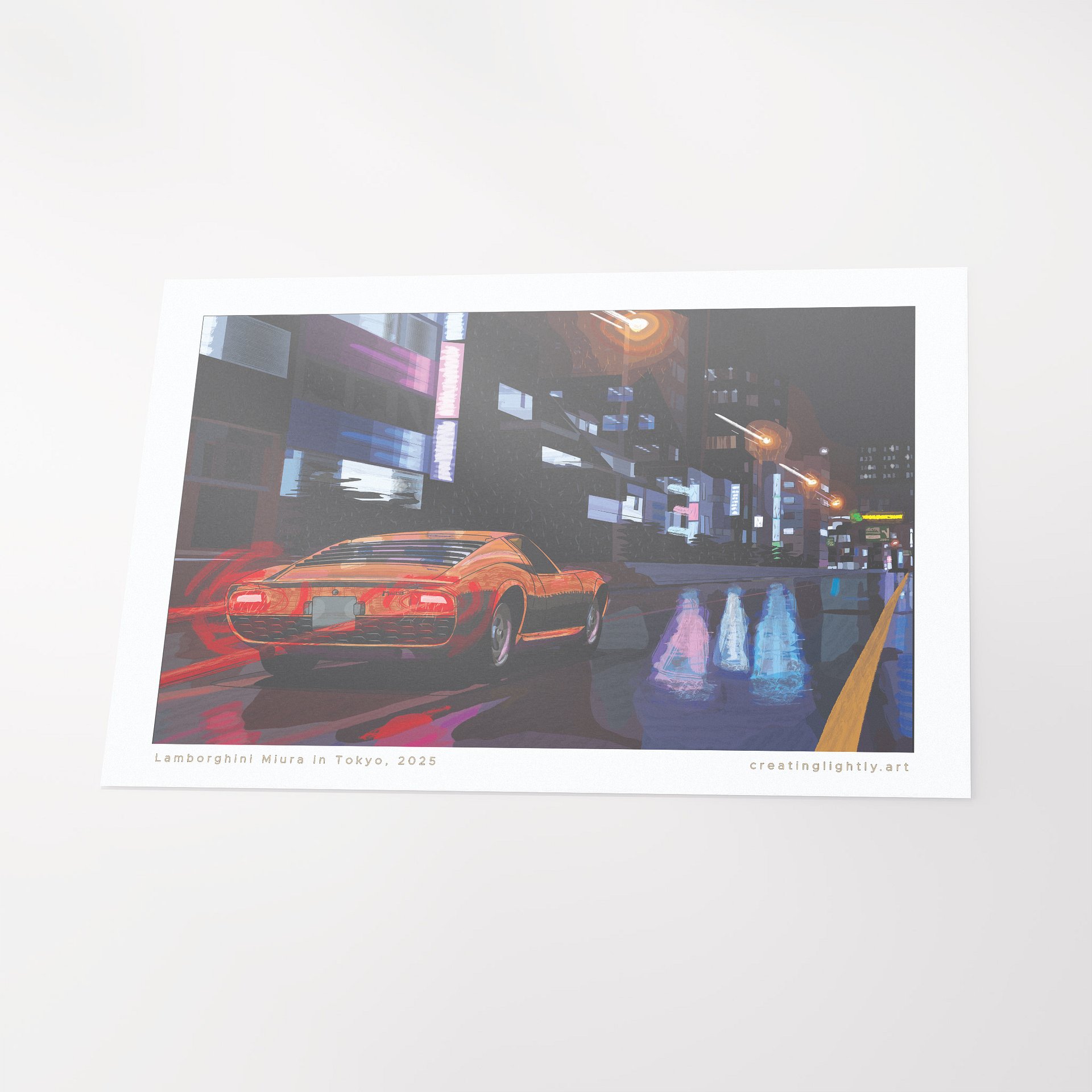 "Lamborghini Miura in Tokyo" Original Artwork Print product image (3)