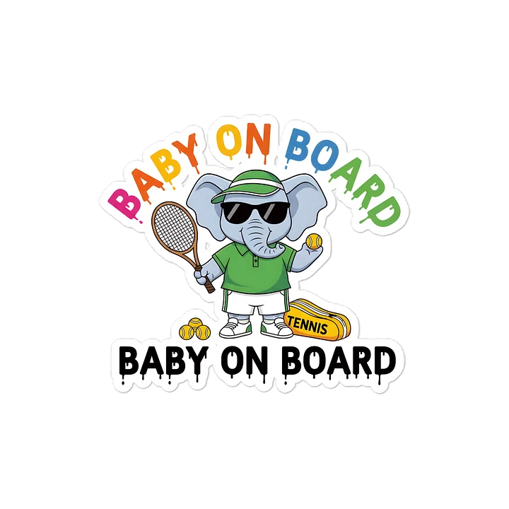 Funny Elephant Tennis Baby on Board Sticker - 5x5 Weatherproof Vinyl Car Decal - Premium Elephant Tennis Court Accessory product image (1)