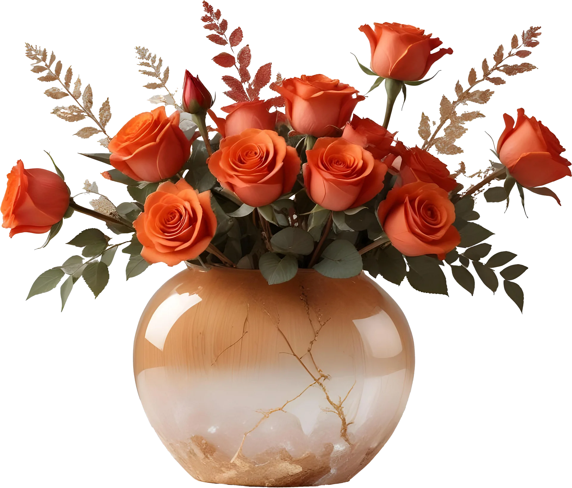 Golden Glow Vase with Orange Roses - PNG product image (1)