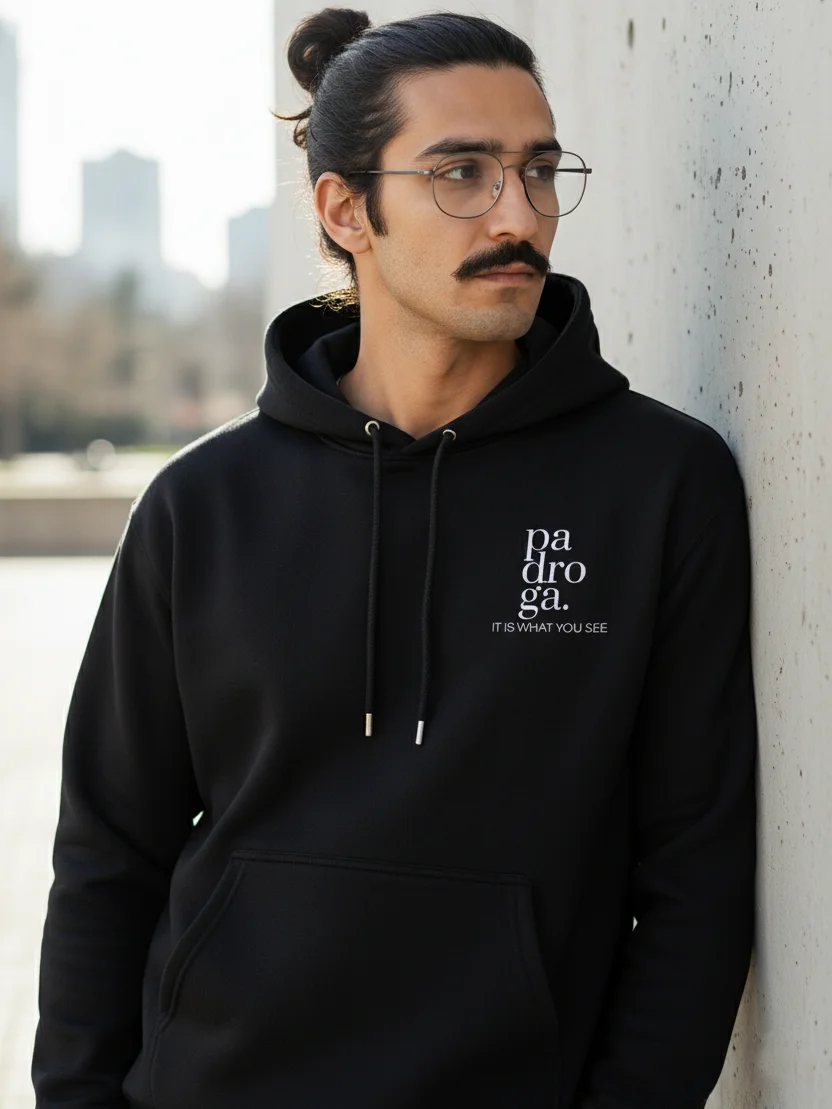 padroga. black hoodie vertical logo product image (8)